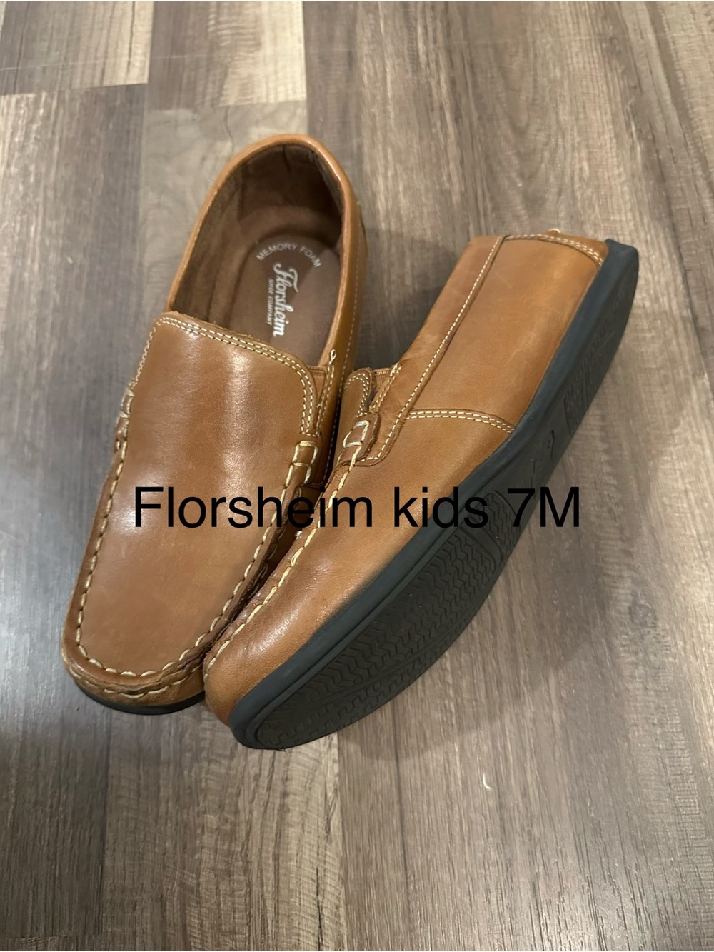 Florsheim Kids Tan Leather Slip-On Loafers with Black Sole